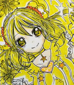 Art hand Auction 黄色×女の子(画用紙ハガキサイズ), コミック, アニメグッズ, 手描きイラスト