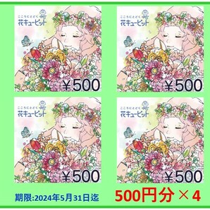 【匿名】花キューピット 500円分×4個 クーポン コード通知のみの画像1