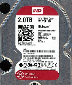 【中古】Western Digital製HDD WD20EFRX 2TB SATA600 4000～5000時間以内 [管理:1050008930]