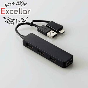 【ゆうパケット対応】ELECOM エレコム製 USB Type-C変換アダプター付き USB2.0ハブ U2H-CA4003BBK ブラック [管理:1000028276]