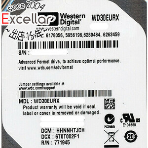 【中古】Western Digital製HDD WD30EURX 3TB SATA600 15000～16000時間以内 [管理:1050023483]