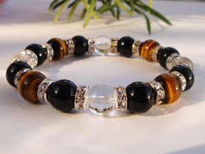  onyx × crystal × Tiger I *10mm natural stone breath silver men's lady's inside surroundings 16cm