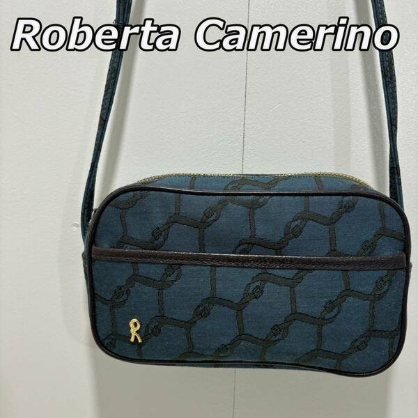 【Roberta Camerino】ロベルタ カメリーノ Rロゴ 総ベルト柄 ポーチ型 ミニ ショルダーバッグ 斜め掛け かばん