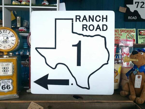 【ハンドメイド】木製ロードサイン アメリカ 道路標識★テキサス Ranch Road 1★木製看板 手塗り