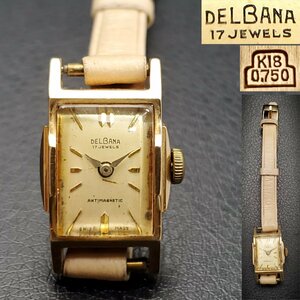 [. warehouse ]DELBANA Dell bana18K stamp 0.750 lady's wristwatch 17JEWELS hand winding operation not yet verification Junk present condition goods 