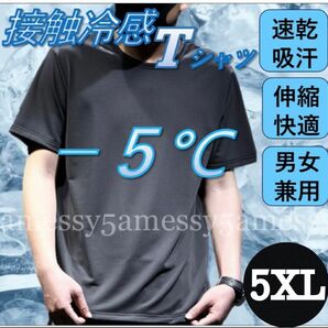 接触冷感　Tシャツ　5XLメンズ　トップス　黒ブラック　カットソー　半袖　父の日