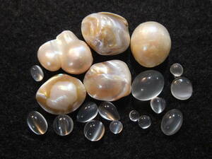 自然色マベブリック型淡水真珠 pearl ナチュラル&moonstoneムーンストーンカボッションセット☆　5　まとめて色々たくさん同梱可能 524-2