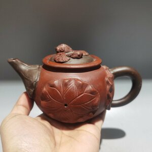 ◆古寳堂◆清代 紫砂壺 雙魚壺 陳鳴遠 紅泥 茶具 茶道品 極細工 古置物 古擺件 中国古美術 時代物 古董品