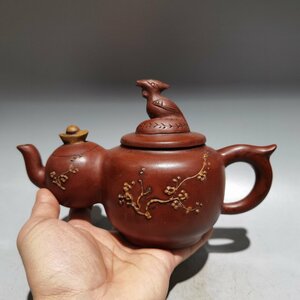 ◆古寳堂◆清代 紫砂壺 ひょうたん壺 陳鳴遠 紅泥 茶具 茶道品 極細工 古置物 古擺件 中国古美術 時代物 古董品