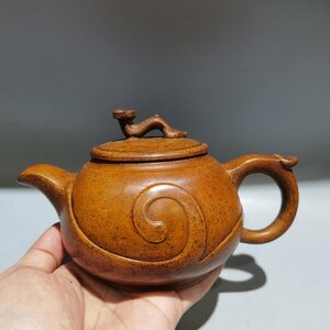 ◆古寳堂◆近現代 紫砂壺 窯變如意壺 顧景舟 龍骨金砂 茶具 茶道品 極細工 古置物 古擺件 中国古美術 時代物 古董品