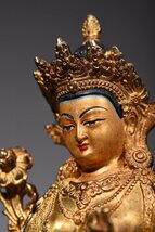 ◆古寳堂◆清 銅製 塗金 綠度母像 仏教古美術 供養品 極細工 古置物 古擺件 中国古美術 時代物 古董品_画像3