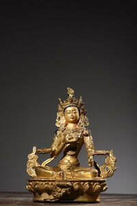 ◆古寳堂◆清 銅製 塗金 綠度母像 仏教古美術 供養品 極細工 古置物 古擺件 中国古美術 時代物 古董品