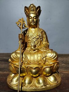 ◆古寳堂◆清 銅製 塗金 地藏王菩薩像 仏教古美術 供養品 極細工 古置物 古擺件 中国古美術 時代物 古董品