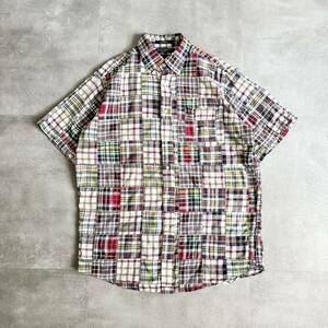 90s DANIEL CREMIEUX ダニエルクレミュ パッチワーク ボタンダウンシャツ 半袖シャツ / 古着 ビンテージ ヴィンテージ チェック 80s 00s