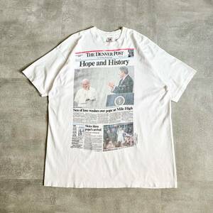 90s THE DENVER POST USA製 シングルステッチ ニュースペーパー プリント Tシャツ / 古着 ビンテージ ヴィンテージ フルーツオブザルーム