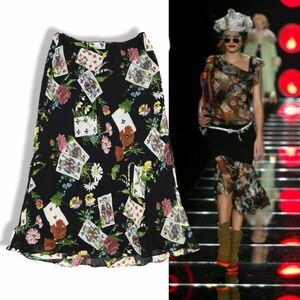 良品 ◆超レア◆ 国内正規品 Christian Dior ディオール John Galliano ガリアーノ トランプ フローラ フラワー シルク ロング スカート