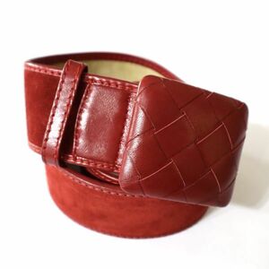 良品 ◆超レア◆ Vintage BOTTEGA VENETA ボッテガヴェネタ イントレチャート スエード レザー ベルト 85/70 レッド イタリア製 正規品