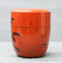 ⑨ 美品 曙棗 朱漆松鶴文 漆 茶道具_画像3