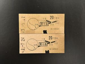 硬券　国鉄　地図式　東十条から20円2等　昭和41年43年　2枚　切符