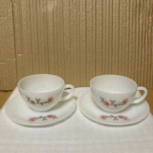  Fire King full - let cup & saucer 2 customer pink floral print premium series 