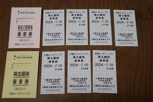 京阪電気鉄道　株主優待乗車券　７/１０まで有効　７枚 送料無料（普通郵便）
