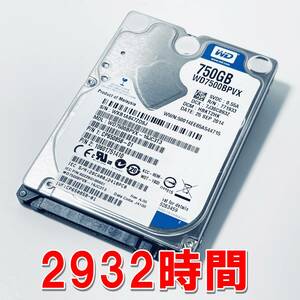 【HDD 750GB】WD Blue 2.5インチ 9.5ｍｍ ハードディスク 使用時間2932時間　[ZDSJ750HD163]