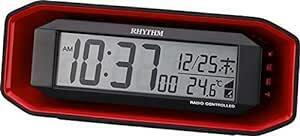 リズム(RHYTHM) 電波時計 目覚まし時計 大音量 電子音 アラーム デジタル レッド 7.2x18.3x6.4cm 8RZ2