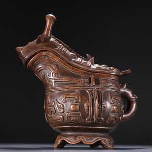  ▽鴻▽清・珍材彫・饕餮紋酒器・非常に良い香り 時代物 中国古美術 骨董品