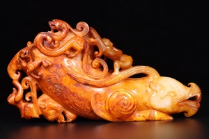  ▽鴻▽漢・和田玉・高古玉彫・獣杯 時代物 中国古美術 骨董品