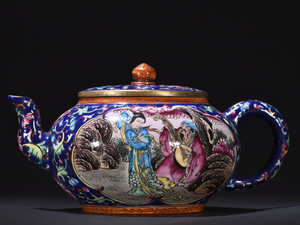 v.v Kiyoshi *... made .* purple sand small teapot * enamel . person . purple sand tea . era thing China old fine art antique goods 