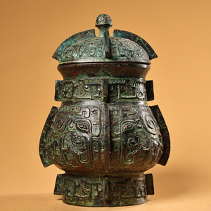  ▽鴻▽漢・館蔵珍品・青銅器・饕餮紋蓋罐 時代物 中国古美術 骨董品