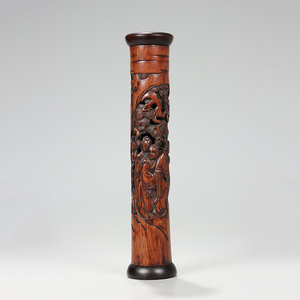  ▽鴻▽清・竹彫・仕女拝仏香筒 時代物 中国古美術 骨董品