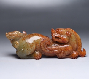  ▽鴻▽漢・和田玉・高古玉彫・獣置物 時代物 中国古美術 骨董品