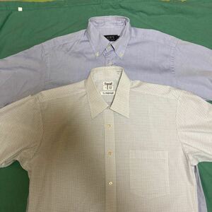 紳士シャツ2枚Equal JK ジュンココシノ ブルー系 チェック 40 L〜LLサイズ / GENT’S 半袖 ボタンダウンシャツ 半袖シャツ Mサイズ