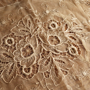 [313] France antique Vintage material for chu-ru race pillow case hand embroidery cut Work hand made. raw materials remake 