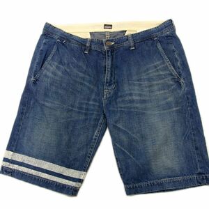 ●MOMOTAROU JEANS 桃太郎 ジーンズ ショート デニム パンツ 出陣 ライン インディゴ メンズ 36 大きいサイズ モモタロウ 岡山 ハーフ