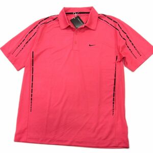 新品●NIKE GOLF ナイキ ポロ シャツ ドレスポロ 半袖 ゴルフ テニス ドライ スウッシュ プリント メンズ Lサイズ 未使用 1円スタート