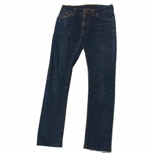 ☆nudie jeans ヌーディージーンズ デニムパンツ ストレッチ ジーンズ 革パッチ Thin Finn ジップフライ イタリア製