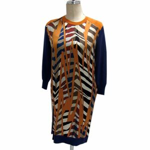  beautiful goods regular price 20 ten thousand *Emilio Pucci silk ( silk ) switch knitted One-piece dress geometrical pattern print Emilio Pucci lady's Italy made 