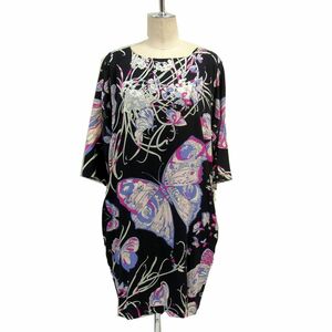 美品 定価20万◇Emilio Pucci シルク(絹)100％ ワンピース ドレス バタフライ 蝶々 プリント エミリオプッチ イタリア製 美シルエット