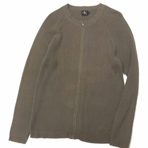 ☆CalvinKlein カルバンクライン リブニットジップジャケット メンズ コットンニット M 1円スタート