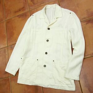 *Papaslinen( flax )100% field jacket Vintage manner change button eggshell white men's Papas made in Japan 1 jpy start 