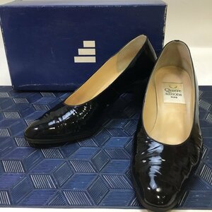 【中古/長期保管品/CH】- QUATRE SAISONS キャトルセゾン エナメル パンプス ヒール ブラック サイズ36 1/2 レディース シューズ　MZ0504