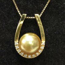 【中古品/CH】TASAKI 田崎真珠 タサキ ゴールデンパール 馬蹄型トップ ネックレス 750 K18 ダイヤ 0.1ct RS0514/0470_画像2