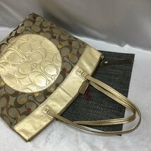 【良品/中古品/TO】COACH コーチ シグネチャー トートバッグ F18870 キャンバス×レザー ゴールド×ベージュ系 ハート＆ドット　MZ0506_画像6