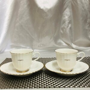 【中古/長期保管品/KU】UNGARO ウンガロ 金縁 陶器 カップ＆ソーサー 茶器 コーヒーカップ 洋食器 2客セット　MZ0516