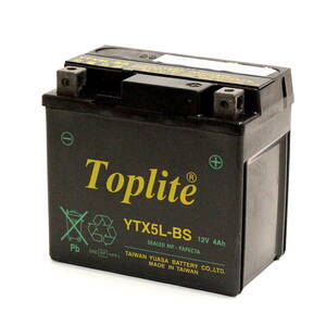 ビーノ VINO SA26J/SA37J用 YTX5L-BS 耐震バッテリー 台湾ユアサ 第２ブランド Toplite トップライト 出荷前に充電 液入れ作業不要 安全