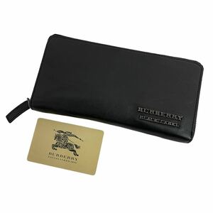 [ металлические принадлежности Logo ] Burberry Burberry Black Label кошелек длинный кошелек раунд застежка-молния кожа чёрный 