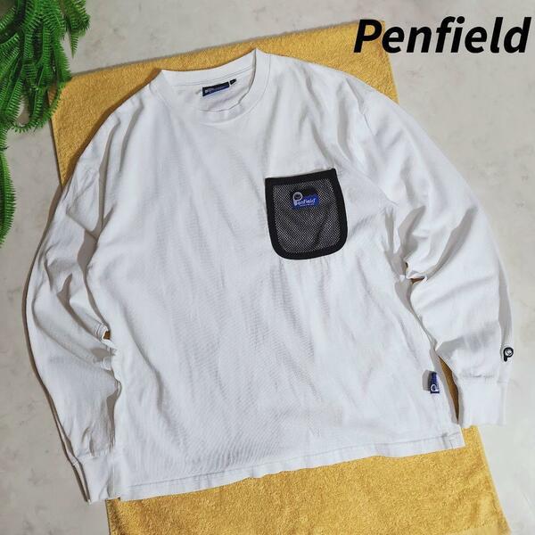 Penfield 胸ポケット&ロゴ刺繍・ロングTシャツ 白 M 83223