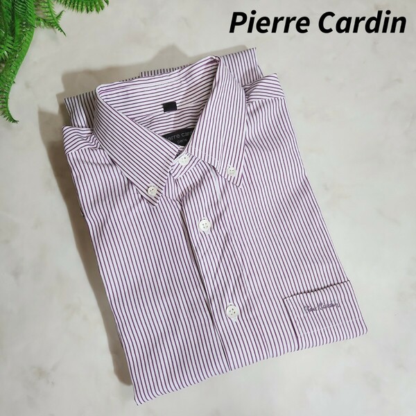 Pierre Cardin ストライプ長袖ワイシャツ 紫&白 Lサイズ相当 ピエールカルダン 83329